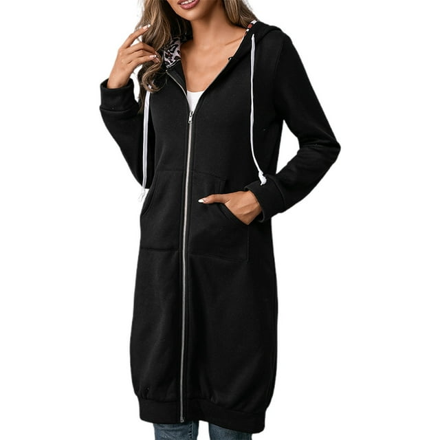 Women Rain Jacket,Women's Loose Fit Hooded Long Cardigan With Leopard Print And Color Block