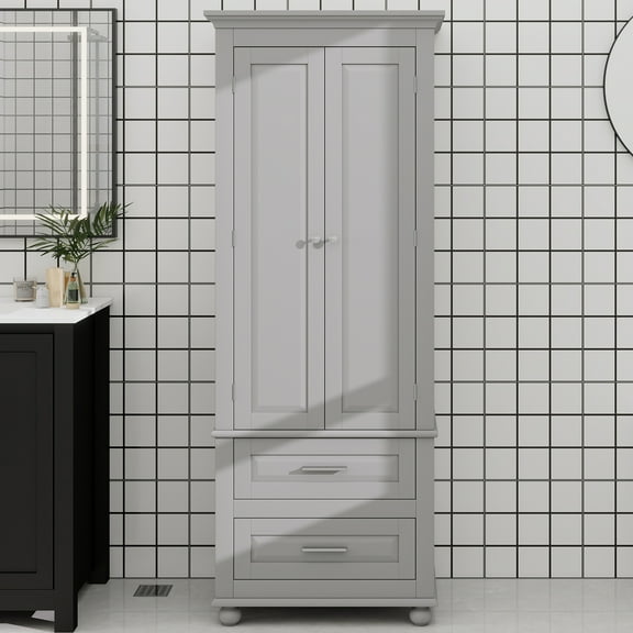 Tall Storage Cabinet with Two Drawers for Bathroom/Office, Grey
