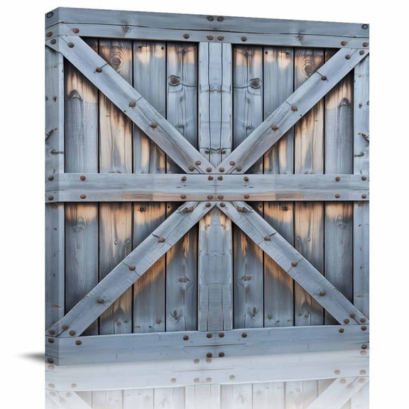 Framed Canvas Wall Art for Living Room Barn Gate Wall Decor, Blue Farmhouse Wood Grain Walls Door Aesthetic Paintings for Bedroom Office Kitchen, Ready to Hang Artwork Wall Pictures 8x8 Inch