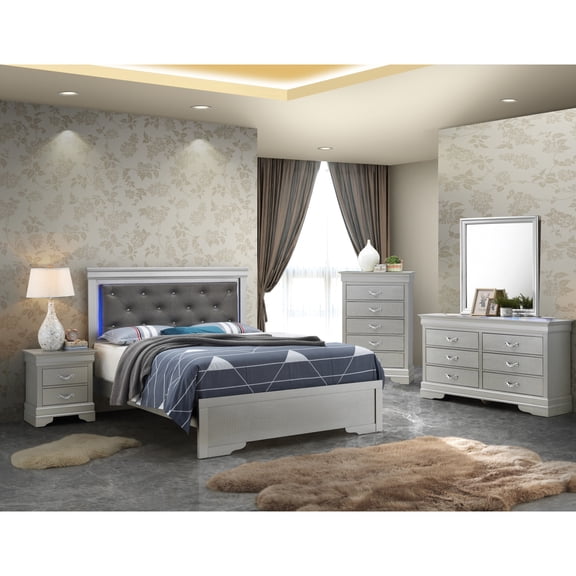 Newboti Furniture Lorana G6500C-QB3 Queen Bed, Silver Champagne 52865
