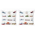 thumbnail image 1 of Marine Throw Pillow Cushion Cover Pack of 2, Old and New Different Types of Sailboats and Ships in Cartoon Style Nautical, Zippered Double-Side Digital Print, 4 Sizes, Multicolor, by Ambesonne, 1 of 2