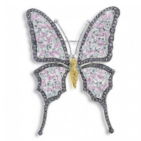 Large Butterfly Pin (Large Fashion Statement Purple Pink Yellow Crystal Garden Butterfly Brooch Pin For Mother For Women Silver Plate)