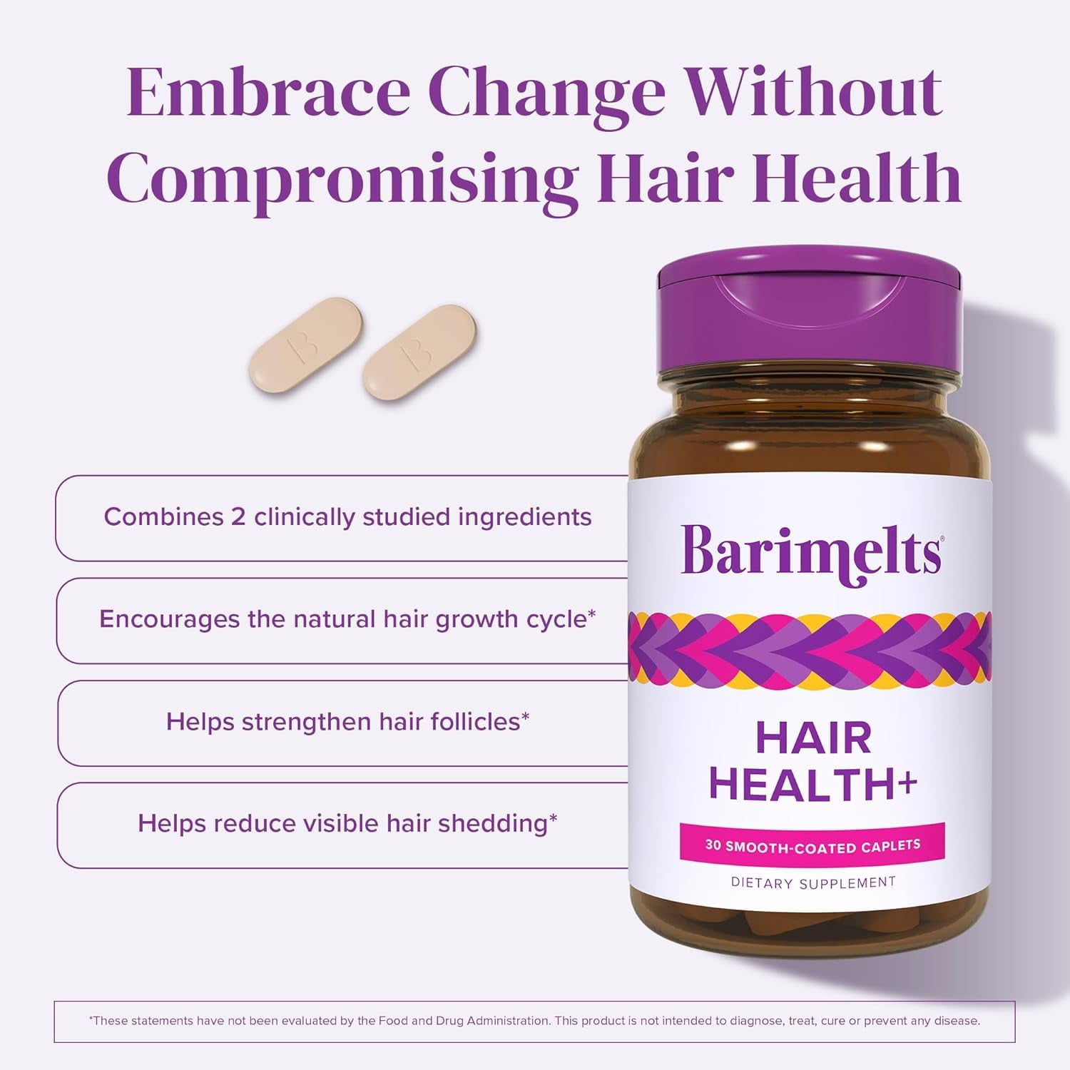 Barimelts Hair Health+ Bariatric Hair Growth Supplement with AnaGain Nu and Keratin, 30 caplets
