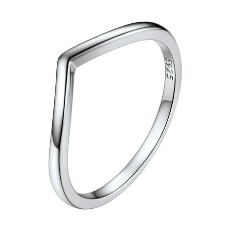 Suplight 925 Sterling Silver Wishbone Ring Dainty V Shaped Wedding Band Engagement Promise Ring for Women