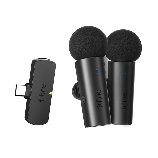 Sistema Lavalier inalámbrico FIFINE M8 con 2 micrófonos para YouTube
