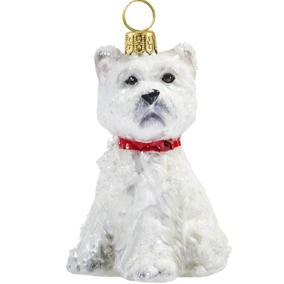 Snowy West Highland Terrier Westie Sitting Polish Glass  Christmas Ornament Dog