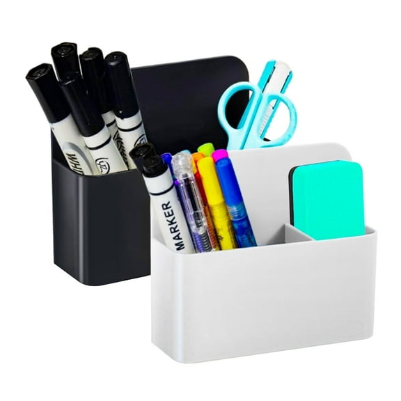 AGCAN Magnetic Pen Holder, Dry Erase Marker Holder for Whiteboard Fridge, Marker Organizer Locker Accessories, 2 Pack, Black White