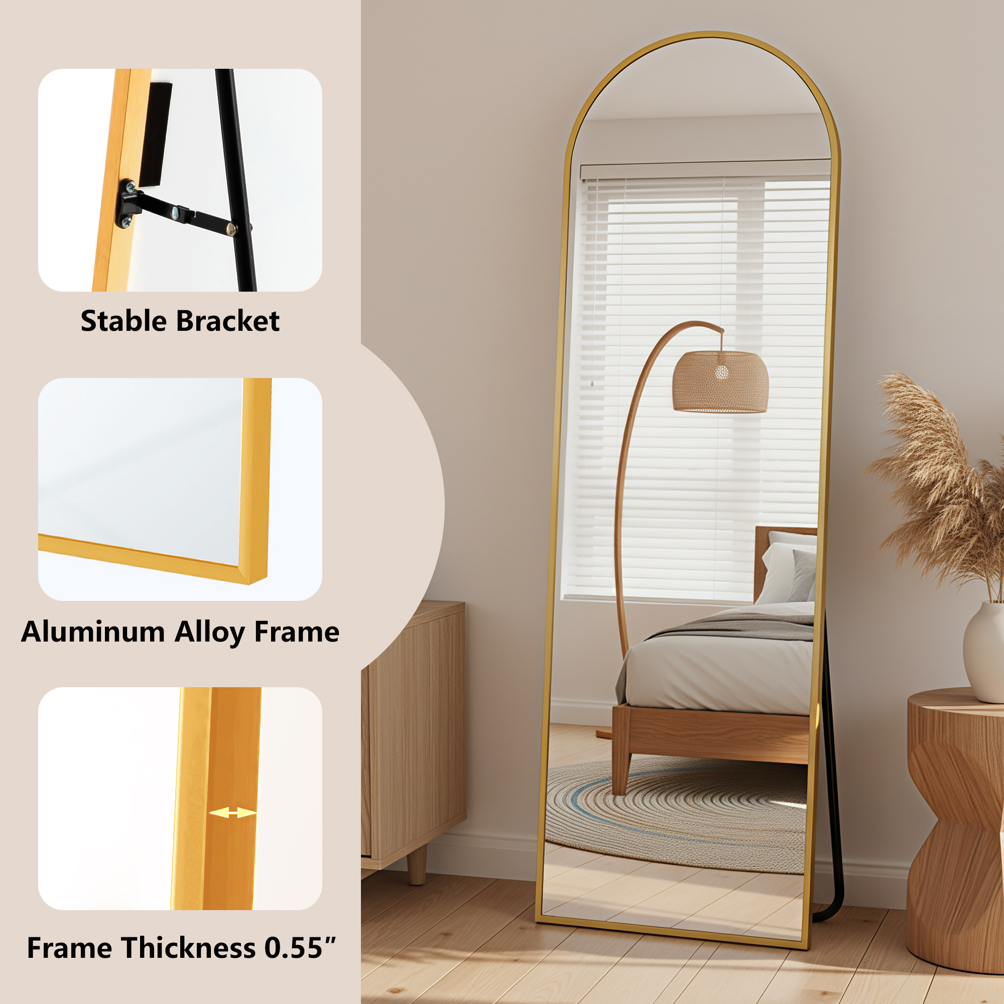 MAYEERTY Gold Arch Full Length Mirror, Wall Mount or Freestanding for Bedroom/Living Room, 58" × 18"