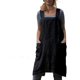 thumbnail image 1 of Delantal de lino y algodón con espalda cruzada, color negro, talla XL, para mujer, con bolsillo, 1 of 5