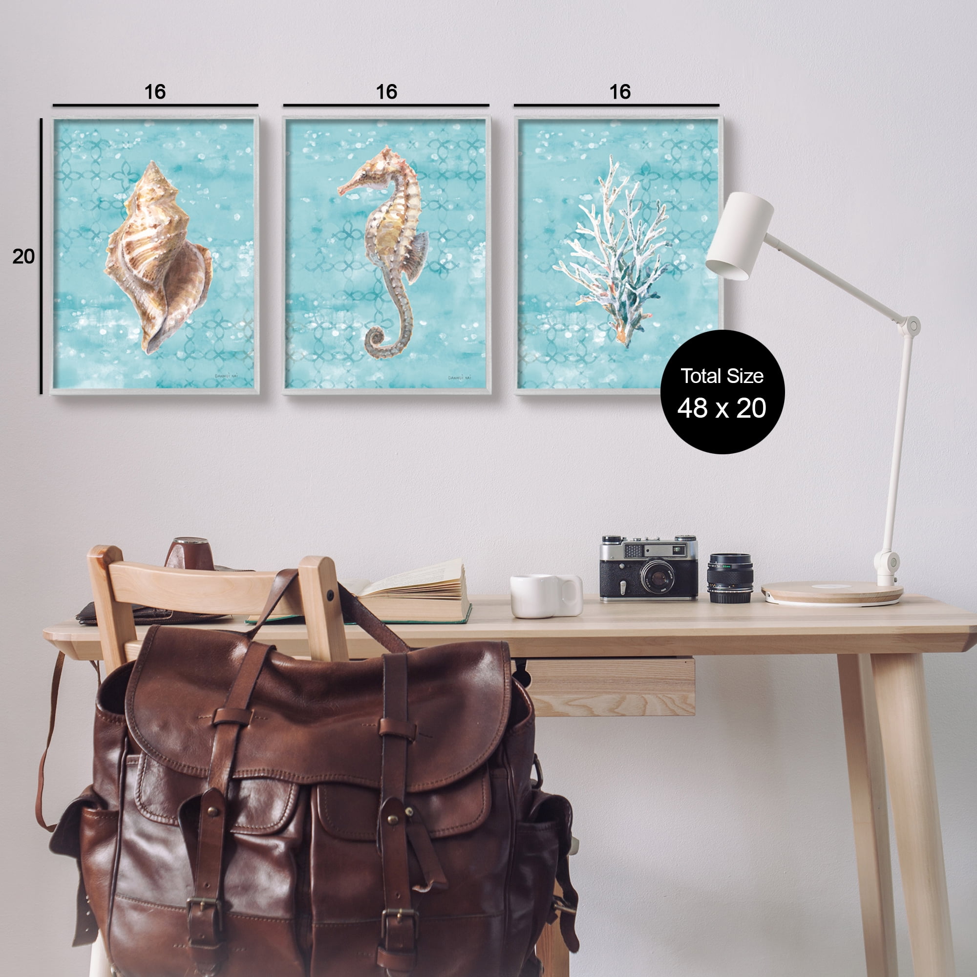 Stupell Industries Turquoise Sea Life Animals & Insects Painting Gray Framed Art Print Wall Art, 16 x 20, Set of 3