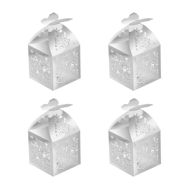Unique Bargains Paper Hollow Rose Laser Cut Wedding Favor Candy Boxes, Silver Tone 25 Pack