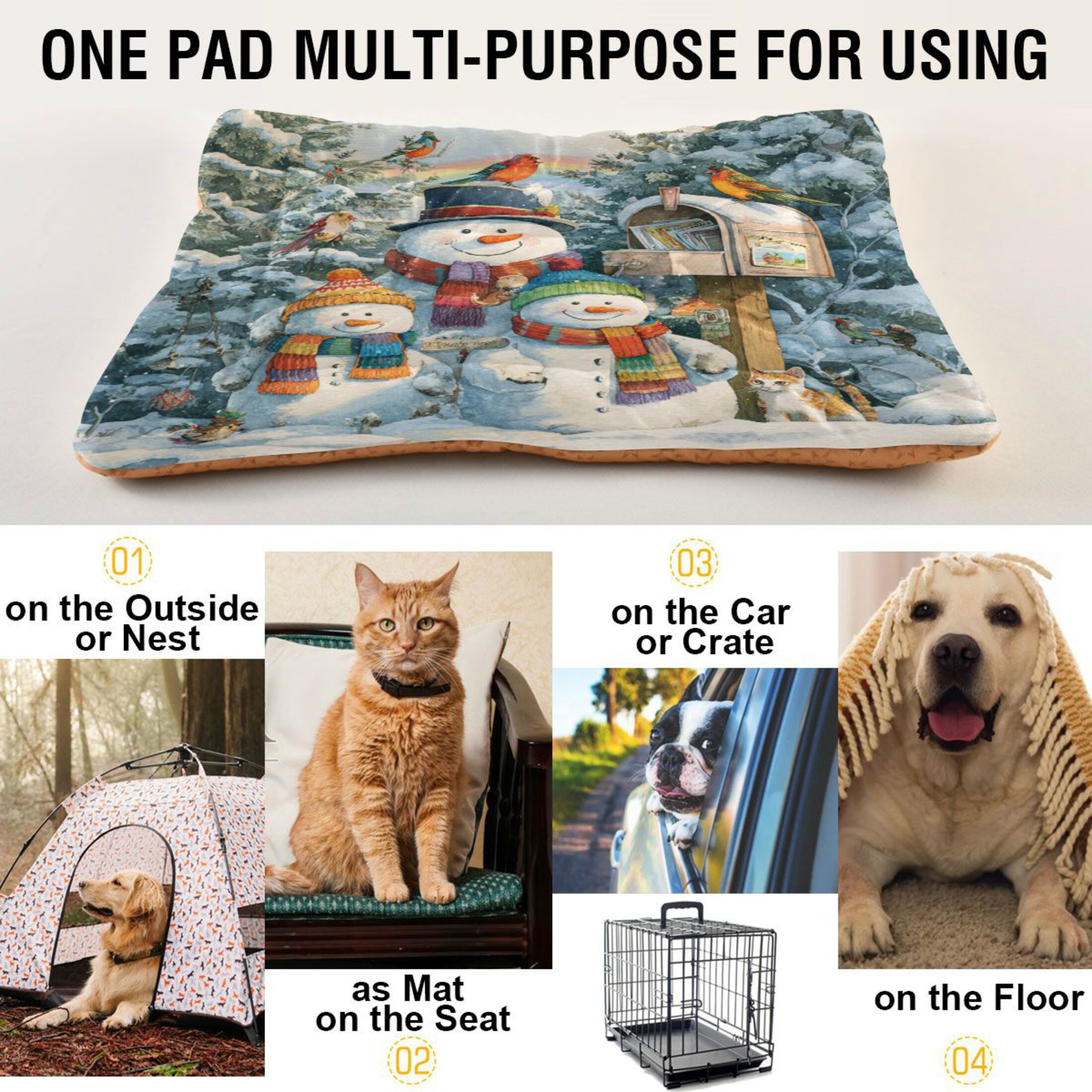 Qxltty Snowman Family Ped Pad Wear-resistant and Hard to Bite Through Sleeping Pad for Small Medium Large Dogs Winter Pet Bed 36×24in