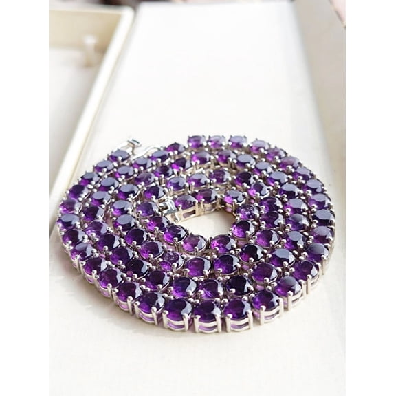 Amethyst gemstone Necklace in Sterling Silver. August Birthstone Necklace.Gemstone Tennis Necklace. Women Tennis Necklace. Party wea