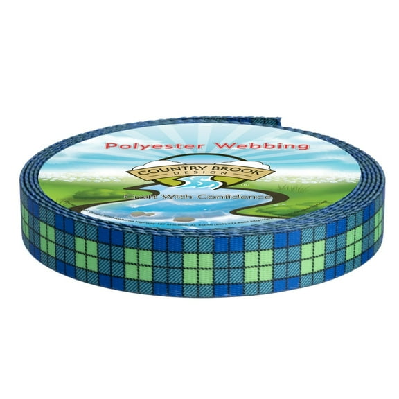 Country Brook Design - Blue and Green Plaid Polyester Webbing (1 Inch)