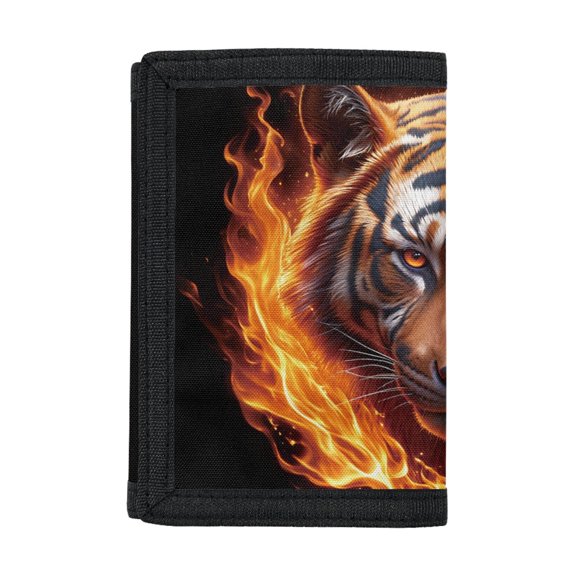 Chririnla Fire Tiger Decoration Trifold Card Wallet, Slim Lightweight Polyester Toddlers Purse for Daily Use and Outdoor Travel