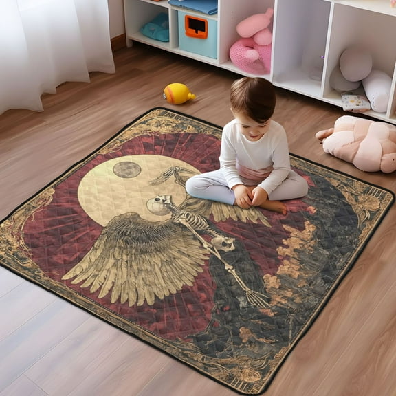 WOBOGO Flying Skull Angel Pattern Baby Playmats Extra Large Waterproof Rollable Activity Pads for Toddlers 50×50inch