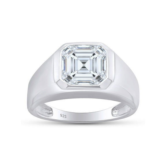Asscher Cut Lab Created Moissanite Diamond Signet Solitaire Engagement Ring For Men In 14K White Gold Over Sterling Silver(G-H Color,VVS1 Clarity,3.50 Cttw)-7