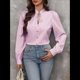 thumbnail image 5 of Camisas A Rayas con Botones para Mujer, Blusas Clásicas de Larga y Elegantes para Oficina y Trabajo. Rosa L, 5 of 9