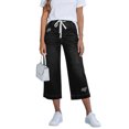 thumbnail image 6 of Inglocry Women's Drawstring Capri Jeans Straight Wide Leg Elastic Waist Capris Casual Summer Y2K Cropped Stretchy Pull on Denim Pants Black XL, 6 of 8