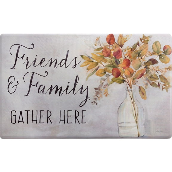 SoHome Cozy Living Friends and Family Gather Eucalyptus Floral Anti-Fatigue Kitchen Mat, Grey/Yellow, 17.5"x30"
