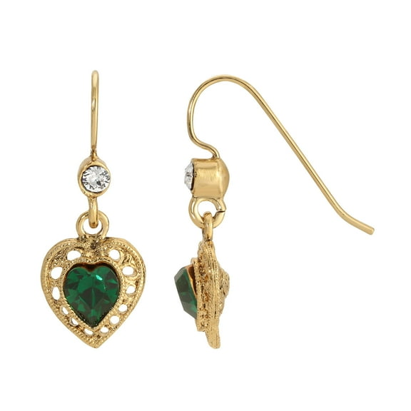 1928 Jewelry Petite Minimalist Emerald Green Austrian Crystal Heart Drop Earrings