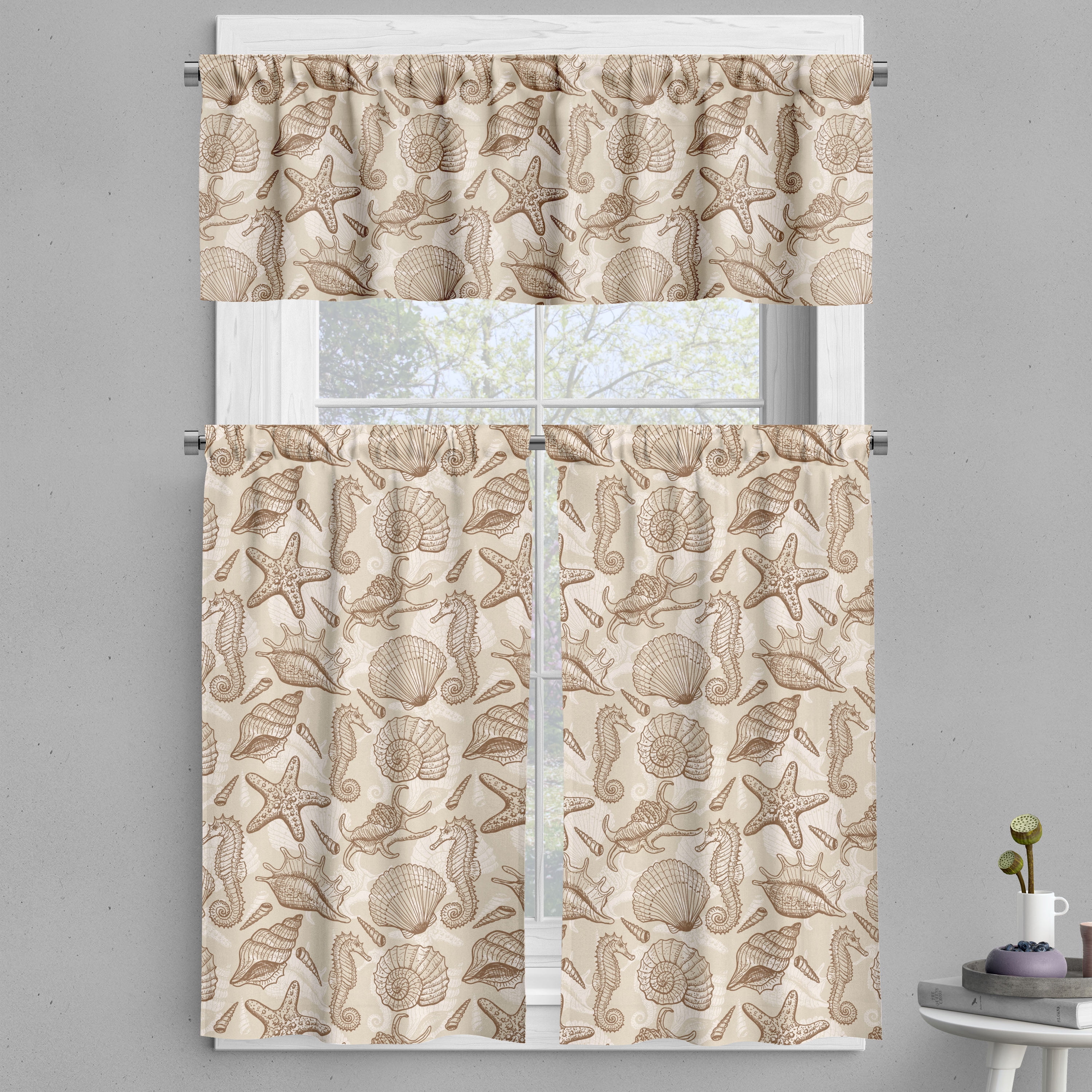 Sea Shells Valance & Tier Curtain 3 pcs Set, Vintage Inspired ...