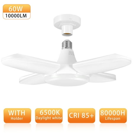 

60W Mini Led Deformable Folding Garage Light Adjustable 4 Leaf Lamp With Holder