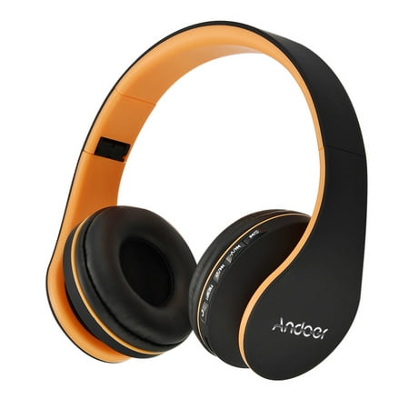 Andoer Bluetooth Headphone Wireless Stereo Bluetooth 4.1 Headset 3.5mm Wired Earphone MP3 Player TF Card FM Radio Hands-free w/ Mic Orange for iPhone 6S 6S Plus Samsung S6 S5 Note 6 5 Laptop