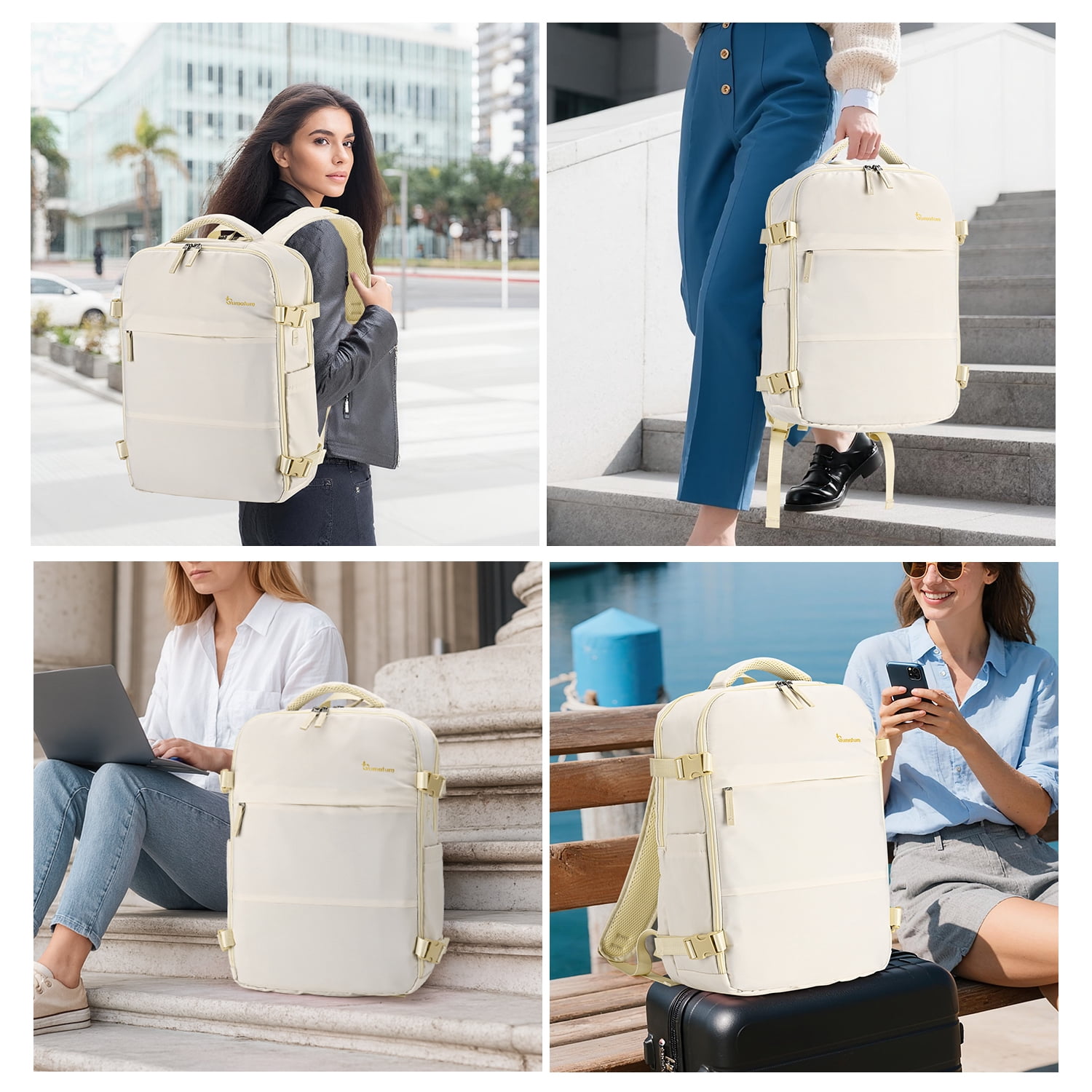 Travel Backpack for Men & Women, College Bookbag with Packing Cube Shoe Pocket, Flight Approved Carry on Backpack Fits 16" Laptop, Beige
