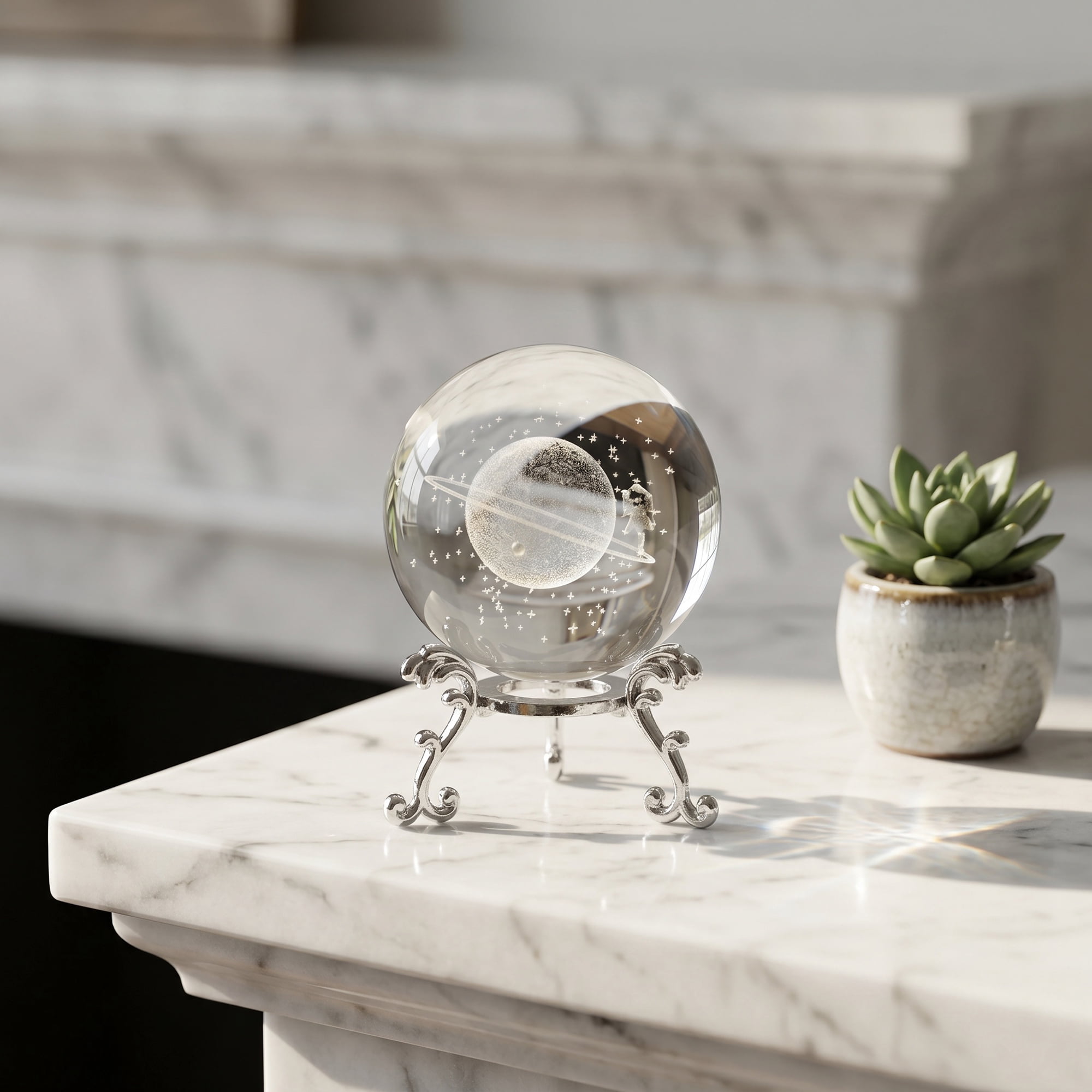 Unique Bargains Crystal Ball Figurine 3D Glass Paperweight with Base Clear Style E