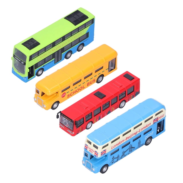 Autobús de juguete, 4 piezas de aleación de juguete de autobús, vehículo de juguete para niños, autobús de juguete de funcionamiento suave