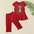 thumbnail image 4 of Chemises pour Filles, Ensemble Deux Pièces Été Col Rond Petit Imprimé Manches Courtes Manches Volantes Taille Élastique Pantalon Court, 4 of 5
