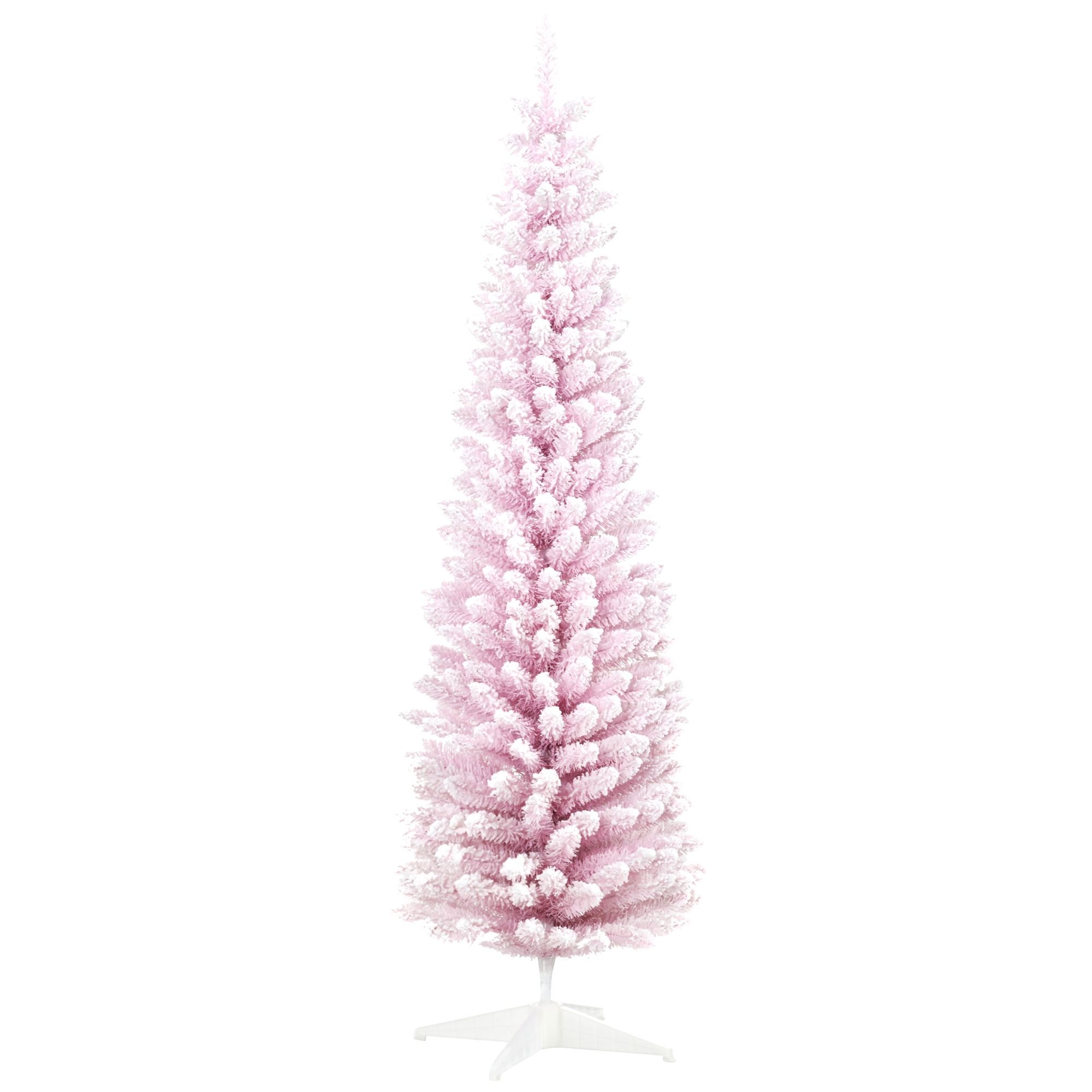 7 ft Snow Flocked Artificial Christmas Tree, Pencil Shape with 499 Realistic Tips, Slim Indoor Holiday Tree for Small Spaces