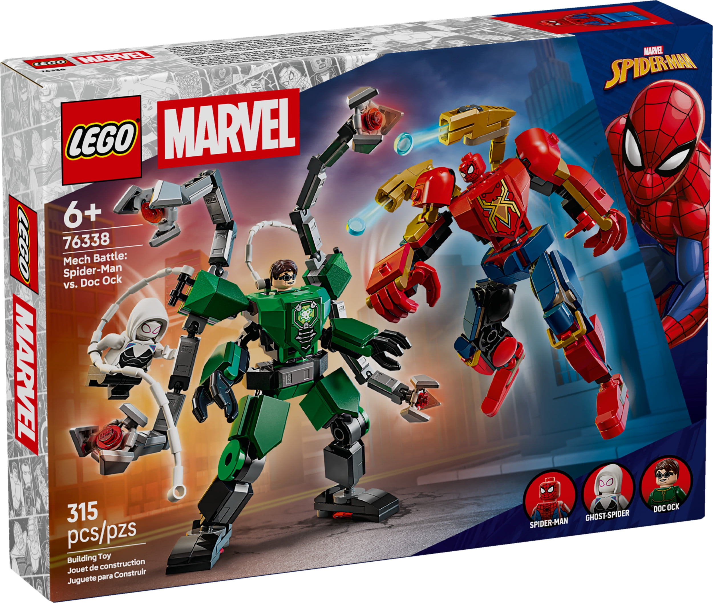LEGO Marvel Mech Battle: Spider-Man vs. Doc Ock Building Toys for Kids - Super Hero & Villain Poseable Mech Toys W/3 Marvel Minifigures for Kids & Fans, Ages 6+ - Gift Idea for Birthdays - 76338