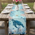 thumbnail image 4 of Coastal Turtle Blue Table Runner 120 Inches, Summer Beach Nautical Coral Starfish Bed Runner Dresser Scarves Tabletop for Indoor Outdoor Parties/Ceremony/Banquet, 13"x 120", 4 of 8
