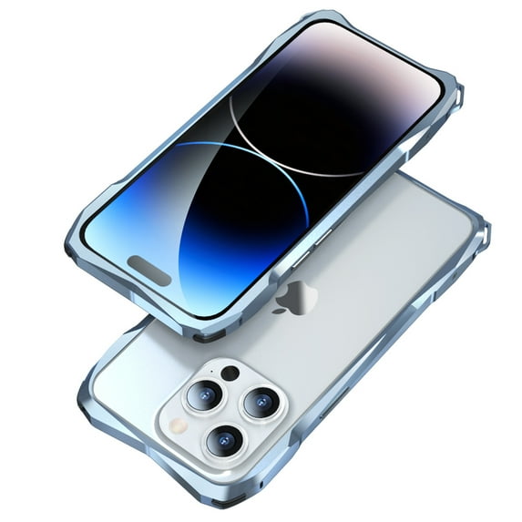 ELEHOLD Metal Frame for iPhone 14 Pro Max Aluminum Bumpers with Carbon Fiber Back Patch Lens Protector Shockproof Scratch Resistant Frame Protection for iPhone 14 Pro Max 6.7",Blue