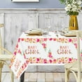 thumbnail image 4 of Haooryx 4 Pack Rose Gold Floral Table Cover for Girls, Plastic Disposable Table Cloth Pink Tablecloth Rectangular Tablecover for Baby Girls Birthday Party Supplies Baby Shower Decor, 42.5 x 70.9 inch, 4 of 8