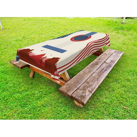 

Music Outdoor Tablecloth Country Music Festival Event Illustration Guitar with American Flag Design Print Decorative Washable Fabric Picnic Tablecloth 58 X 120 Inches Cream Red Blue by Ambesonne