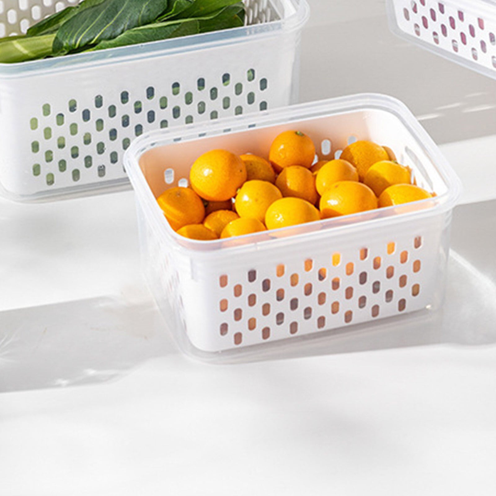 Fruit/Vegetable Storage Containers For Fridege by Genteen,Colander wit