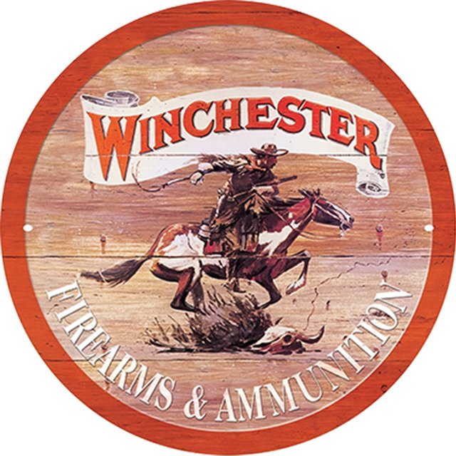 Placa Metal Vintage Pistola WINCHESTER Pintura Hierro Redonda Arte La Pared 30x30cm