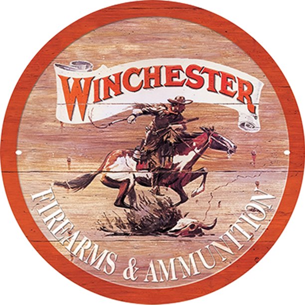 Placa Metal Vintage Pistola WINCHESTER Pintura Hierro Redonda Arte La Pared 30x30cm