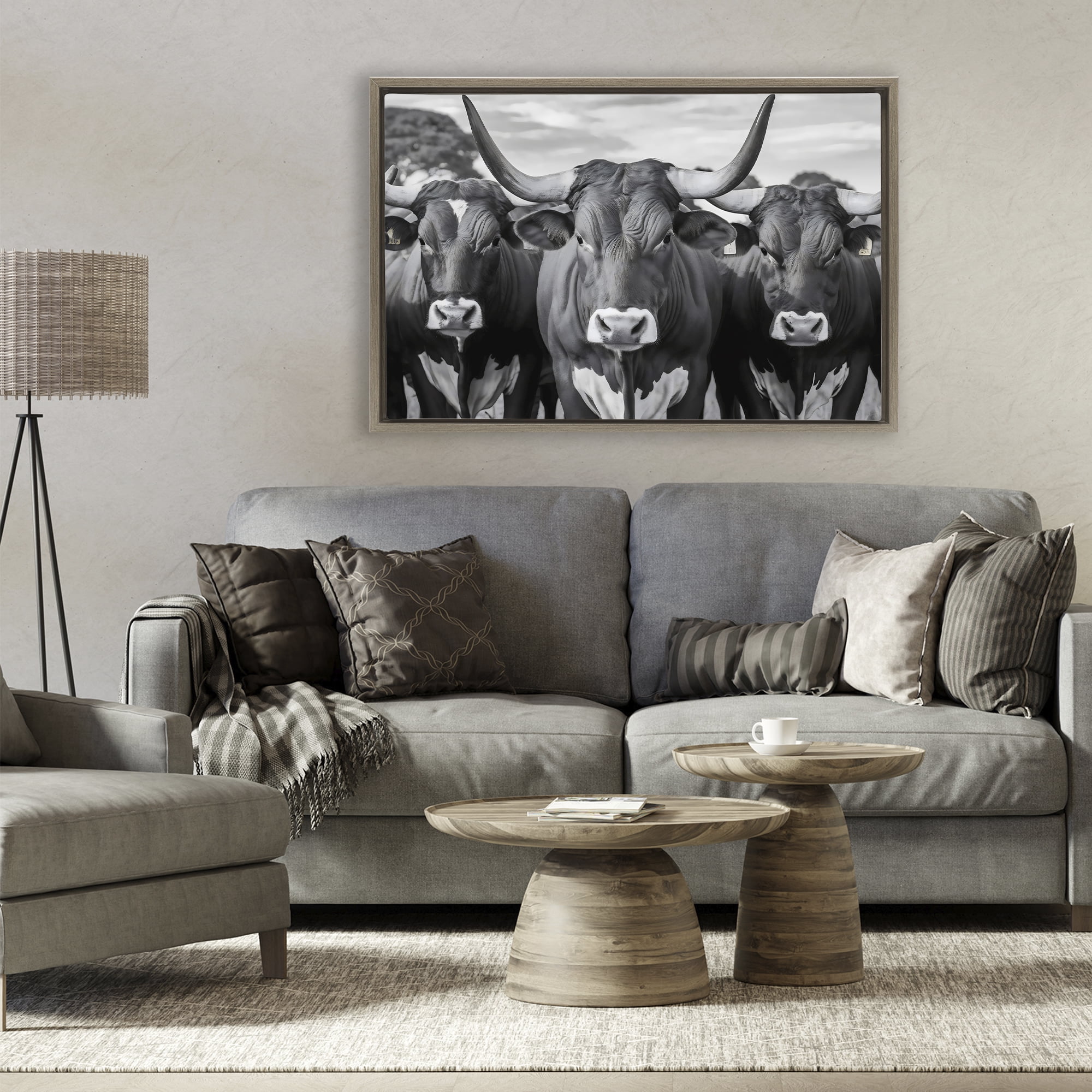 Stupell Industries Three Longhorns in a Row Brown Framed Floater Canvas Wall Art, design by Creative Studio