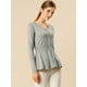 thumbnail image 2 of Top de peplum de punto Jersey Acanalado de manga larga con Cuello En V para Mujer Allegra K Gris XS, 2 of 6