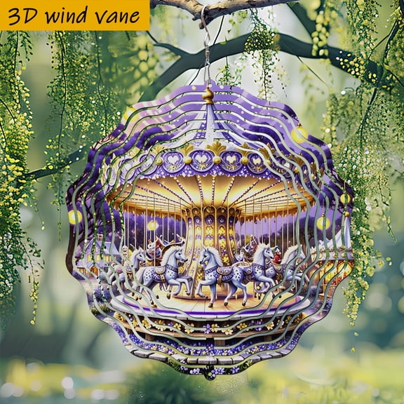 HELLOYOUNG Wind Spinner Ornament, 3D Carousel Wind Chime with 360° Rotating Hook, Dreamy Purple Holiday Decor for Christmas Halloween, DIY Outdoor Garden Hanging Decorations, Perfect Gift Year Round