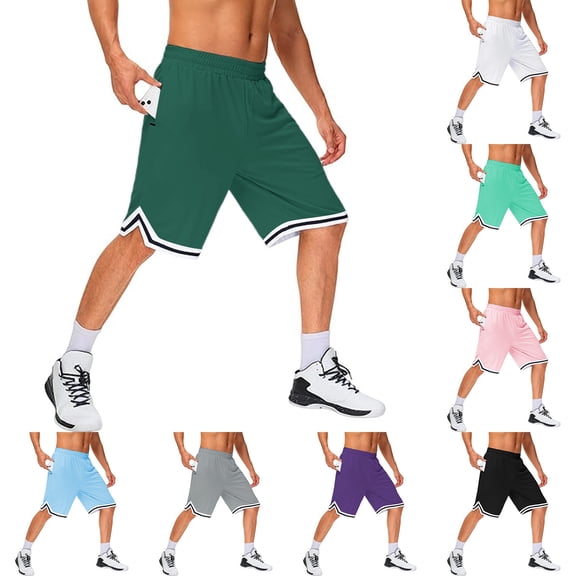 Men's Long Basketball Shorts With Zipper Pocket 11 Inch Mesh Sports Play Basketball Court Star Fitness Sports Shorts Gym
