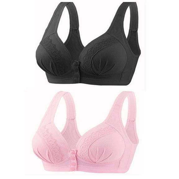 YWDJ Push up Bras for Women Plus Size Padded 2 Pack Front Closure Sleep Bras No Wires Breastfeeding Bras Wide Strap Full Coverage Bras Wrap Bras Padded Plus Size Comfortable Solid Nursing Bras Black S