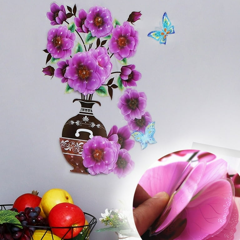 Vase Wall Sticker Waterproof Lovely Simulation Butterfly Floral