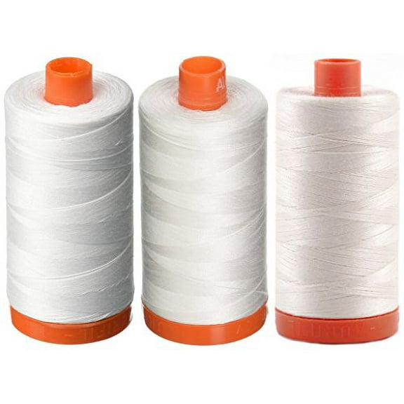 3-Pack - Aurifil 50WT - White   Natural White   Chalk, Solid - Mako Cotton Thread - 1422Yds Each