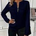 thumbnail image 6 of Stamzod Womens Quarter Zip Pullover Sweatshirts Dressy Casual Textured Tops Spring Fall Crewneck Sweatshirt Navy E XL, 6 of 8