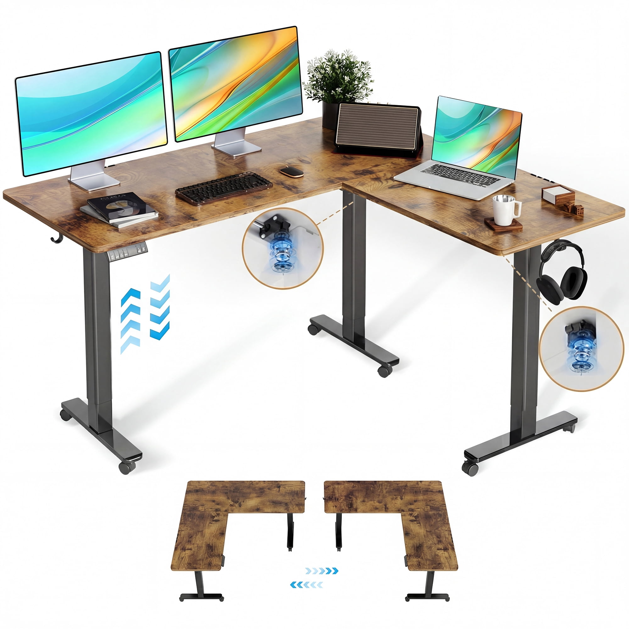 INNOVAR L Shaped Standing Desk Adjustable Height, Dual Motor Electric Corner Standing Desk, 63x55 inch Sit Stand up Desk Table with Splice Board, Rustic Brown